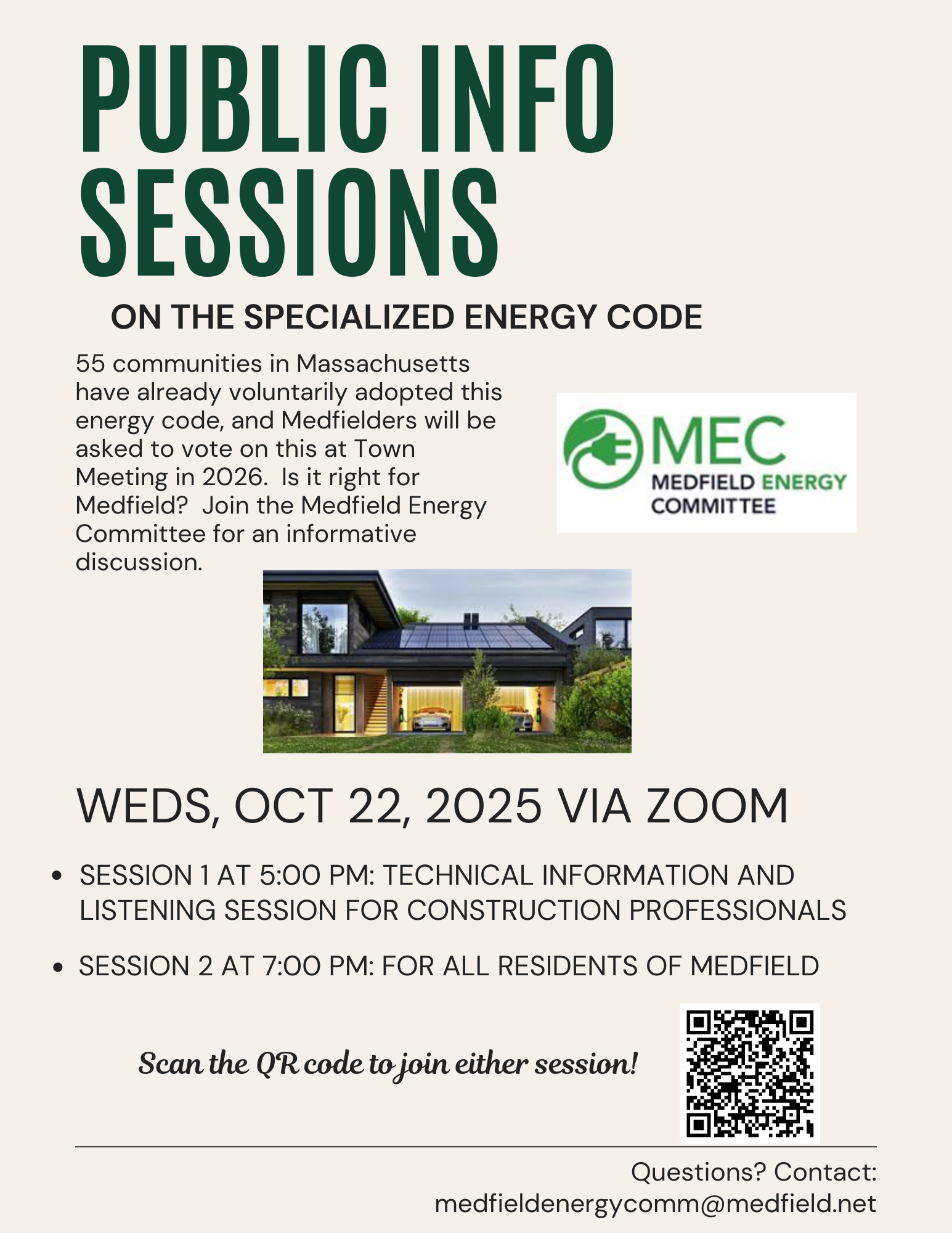 Public Info Sessions on the Specialized Energy Code