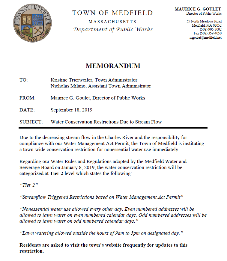 Water Conservation Restriction Notice - 9.18.2019